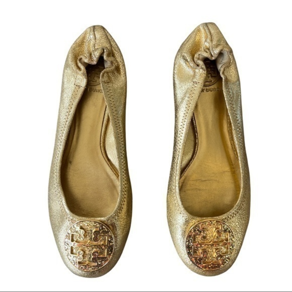 Tory Burch Gold Metallic Logo Ballet Flats
